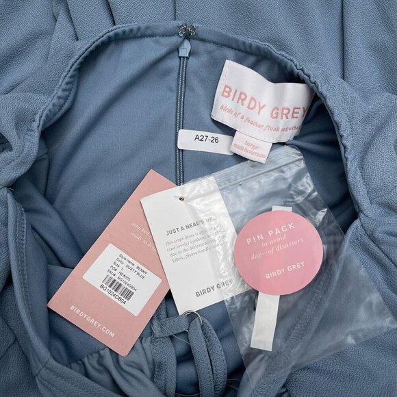 Birdy Grey Benny‎ Crepe Maxi Formal Bridesmaid Dress Dusty Blue Large NWT - Picture 9 of 14